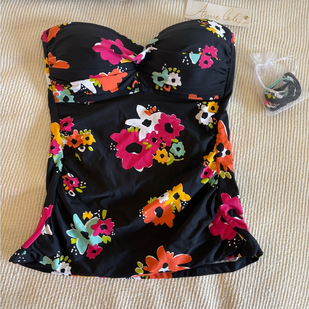 New Anne Cole Twist Front Shirred Bandeukini /Tankini Swim Top
